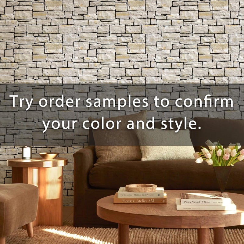 Commomy 12 pcs Faux Stone 3D Wall Panels Peel and Stick - 22.8" x 11.8" Thin & UrltraLight Stone Textured Wall Panel for Interior Tile Kitchen, Bedroom,Living Room,TV Background,RV - Image 2